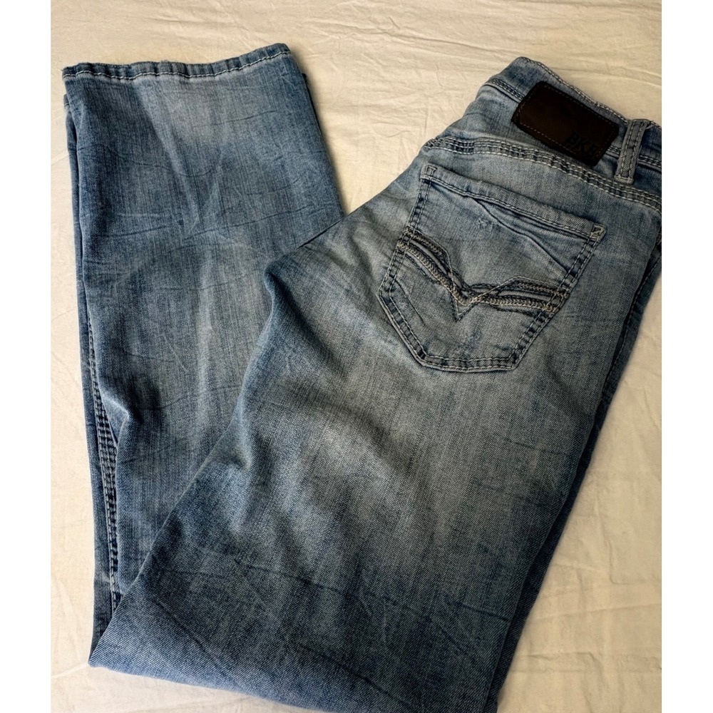 BKE Aiden Mens Light Wash Straight Leg Distressed Jeans 28x32 Blue